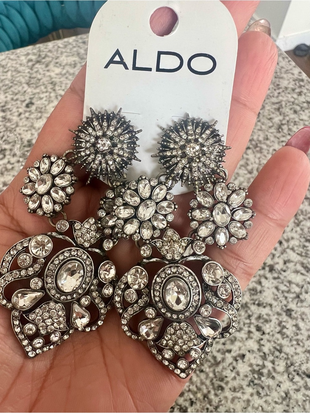 ALDO Oxidized Silver Crystal Drop Earrings